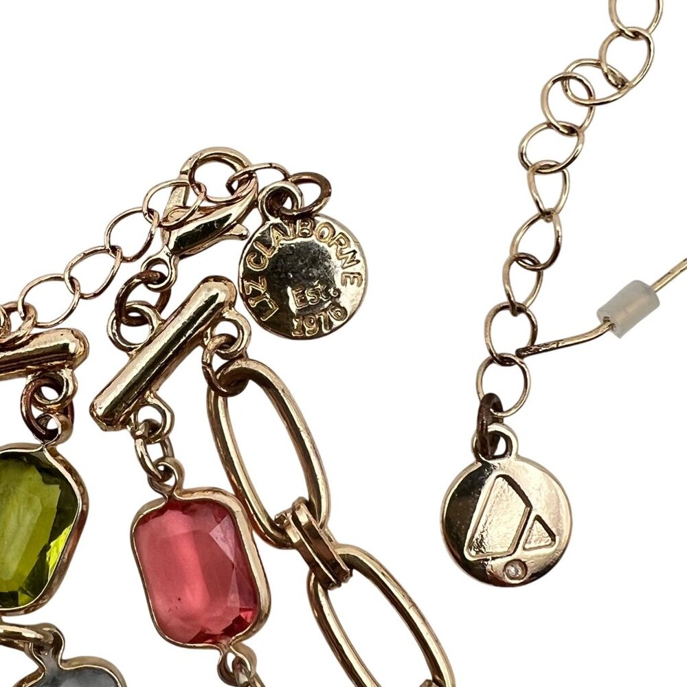 Liz Claiborne Necklace Bracelet Earrings Set Gold-Tone Multicolor Bezel Faceted - Picture 13 of 16